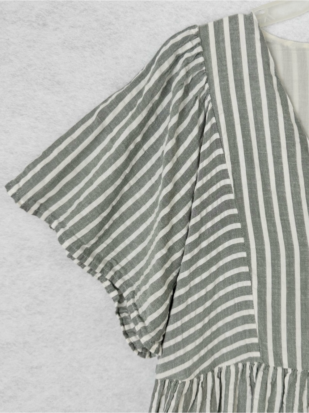Madewell Flutter Sleeve Mini Dress Sage Green White Striped Seersucker Size M - Picture 4 of 16